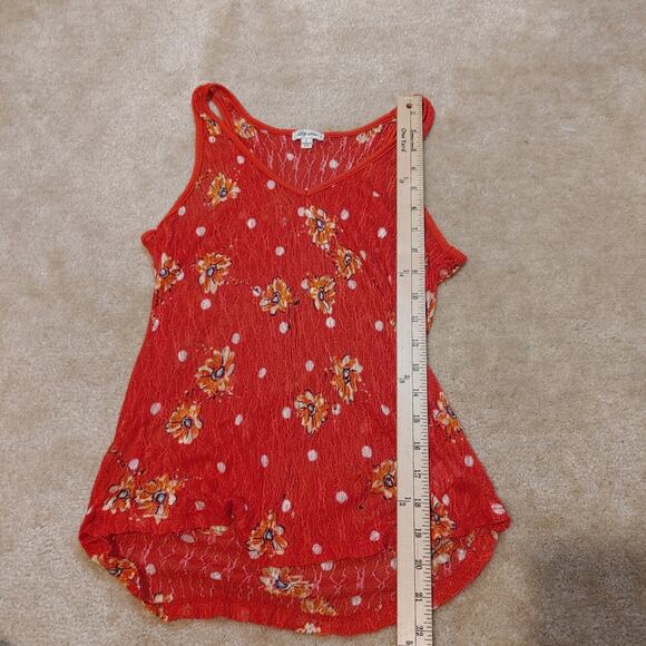 Lily Star Size Juniors Large REd Stretchy Sheer Floral Tank Top Polka Dot Summer - Picture 3 of 8